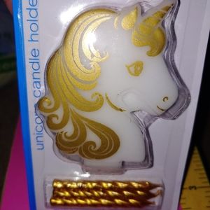 Unicorn Candle Holder and Three Candles